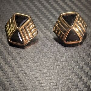 Gold and Black Swarovski Geometric Earrings